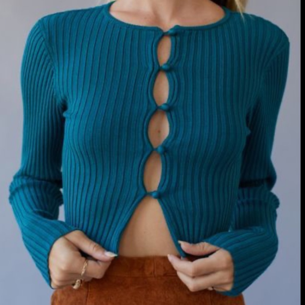 COPY - UO Teal Peyton Fitted Cropped Cardigan
